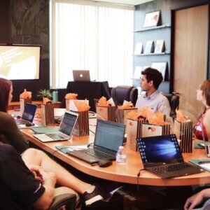 Professional reviewing project management documents